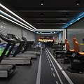 Modern Gym Interior With Treadmills Exercise Bikes Modern Lighting And Track Lines On Floor