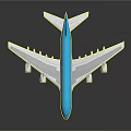 Blue Passenger Airplane with Four Engines Extended Wings and Tail Design