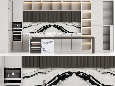 Modern Kitchen Interior Design With Marble Island Countertop Cabinets And Appliances 3d model