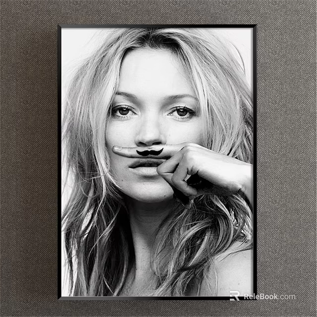 Artistic black and white female portrait painting with long hair and finger on lips 3d model 