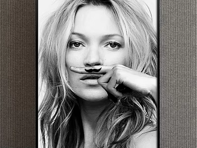 Artistic black and white female portrait painting with long hair and finger on lips 3d model