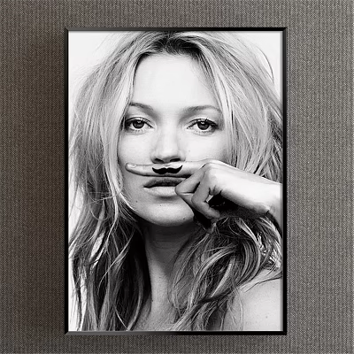 Artistic black and white female portrait painting with long hair and finger on lips 3d model