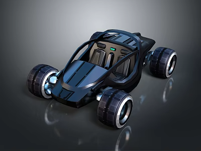 Futuristic Black Striped Car with Open Cockpit Large Illuminated Wheels and Sleek Design 3d model