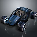 Futuristic Black Striped Car with Open Cockpit Large Illuminated Wheels and Sleek Design