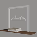 White Framed Wall Decor With City Skyline Light And Wooden Shelf With Books
