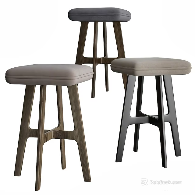 Modern Bar Stools With Wooden Frame And Upholstered Seat For Kitchen Island 3d model 