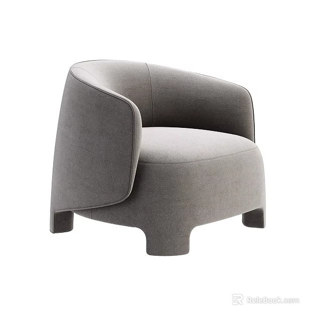 Gray Upholstered Modern Armchair With Curved Armrests And Sturdy Legs 3d model 