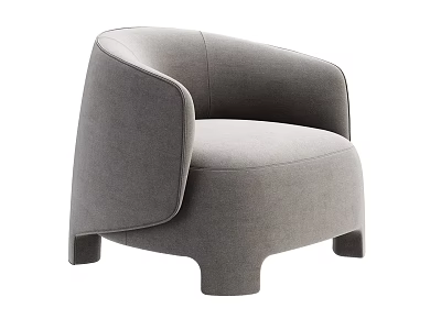 Gray Upholstered Modern Armchair With Curved Armrests And Sturdy Legs 3d model