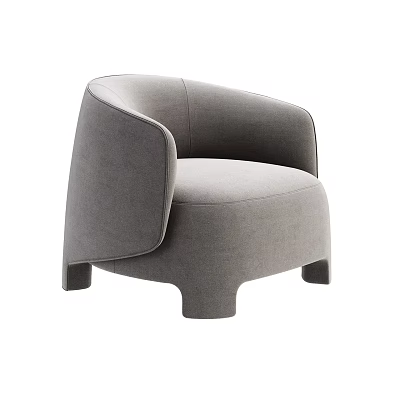 Gray Upholstered Modern Armchair With Curved Armrests And Sturdy Legs 3d model