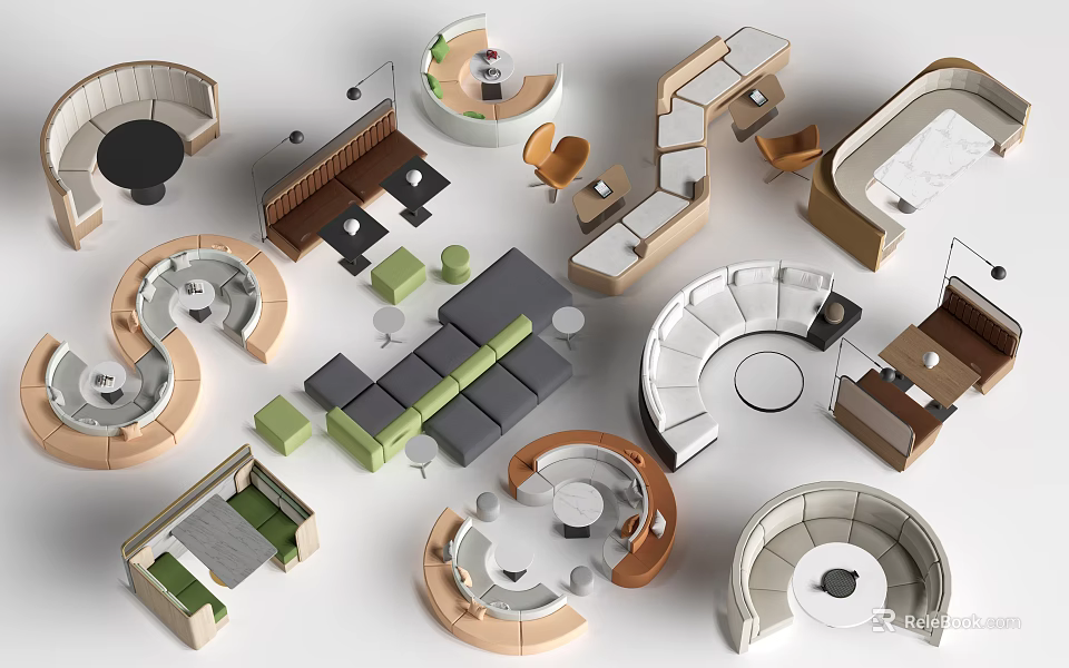 Modern Two Seater Sofa Design With Soft Fabric And Decorative Pillows 3d model