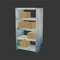 Sturdy Metal Display Shelf With Multiple Shelves Holding Cardboard Boxes For Storage 3d model