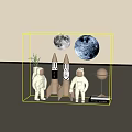 Space Themed Decorative Ornament Set With Astronaut Figures Rocket Models Moon Prints And Planet Ornament