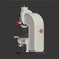 Industrial Machine Tool With Vertical Column Worktable And Red Marked Components