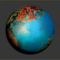 Underwater Landscape Inside Blue Sphere With Colorful Corals Fish And Marine Life