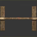 Wooden Sign With Planks And Support Legs Featuring Red Symbols Design