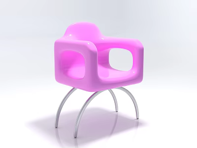 Modern Pink Single Chair With Armrest And Silver Metal Legs 3d model