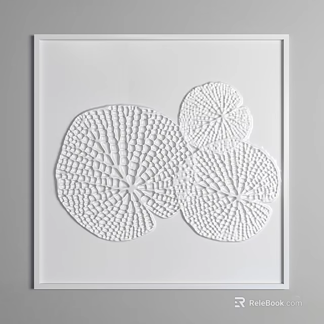 White Frame Photo Wall With Decorative Lotus Leaf Vein Relief Art On White Background 3d model 
