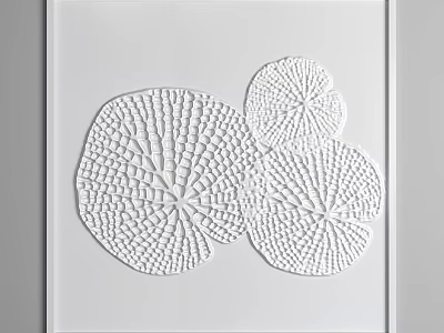 White Frame Photo Wall With Decorative Lotus Leaf Vein Relief Art On White Background 3d model