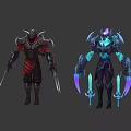 Detailed Mythical Game Characters In Armored Suits With Weapons And Throne