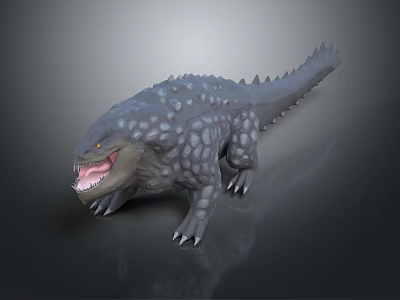 Fierce Reptilian Creature Character With Scaly Skin Open Mouth Sharp Teeth And Spiked Back 3d model