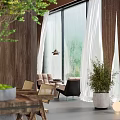 Rustic Café Interior With Wooden Striped Ceiling Stone Wall COFFEE Sign Pendant Lights And Bookshelves