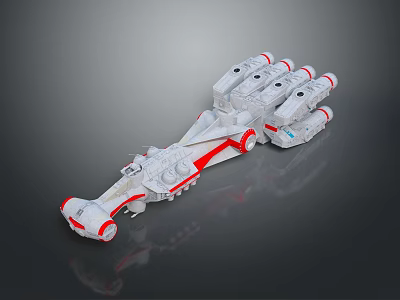 Futuristic Cosmic Spacecraft Model With White Red Design And Multiple Engines 3d model