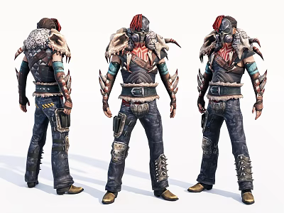 Game Movie Character In Armored Outfit With Red Headgear Leather Pants And Spiked Accessories 3d model