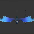 Two Mythical Creatures With Blue Wings And Silver Bodies Standing On Reflective Surface