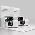 Modern Commercial Equipment Exhibition Booth With Two Interactive Units Featuring Screens And Steering Wheels