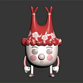 Cute Anthropomorphic Cartoon Character with Red Floral Headpiece White Body and Pink Cheeks