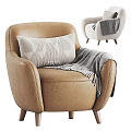 Tan Modern Armchair With Geometric Pattern Cushion And Gray Throw Blanket 3d model