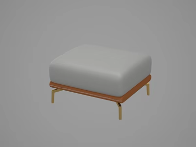 Modern Ottoman Design With Gray Cushion Brown Frame And Gold Legs 3d model