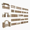 Different Wooden Garden Fence Designs With Various Patterns And Arch Structures 3d model