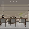 Traditional Tea Room Interior Design With Wooden Table Chairs Wall Art And Plants