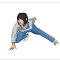 Woman In Blue And White Tracksuit Performing Dynamic Stretching Poses On Black Background