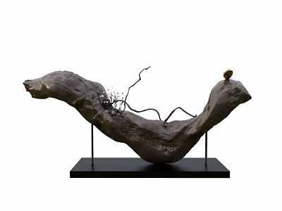 Decorative Ornament Set With Natural Wood Like Form Black Base And Metal Accents 3d model