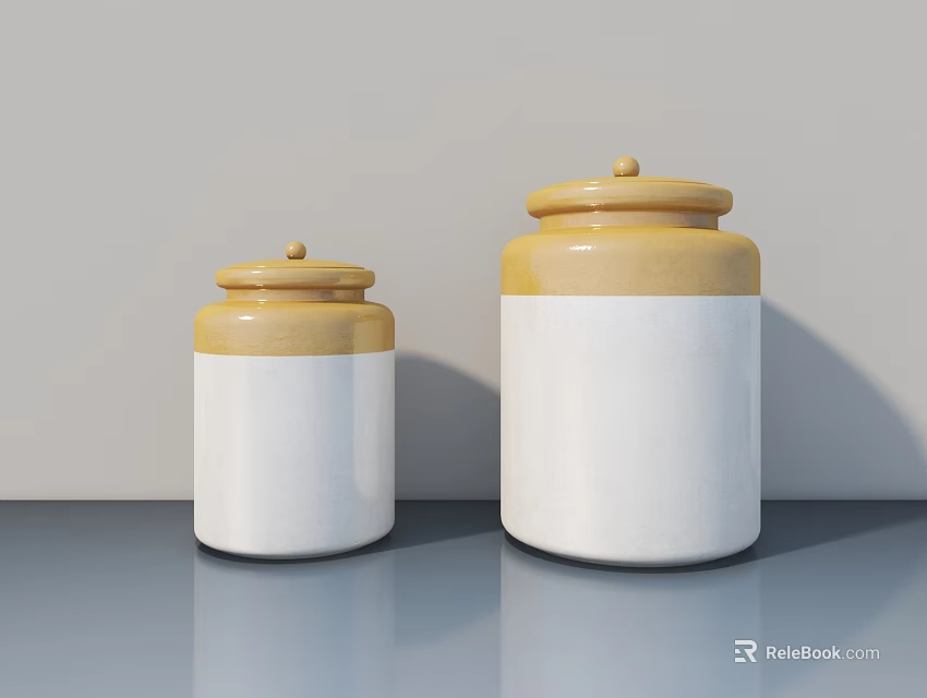 Modern Ceramic Decorative Jar Set With Yellow White Design For Tabletop Decor 3d model 
