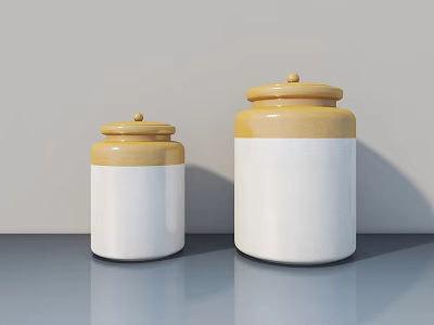 Modern Ceramic Decorative Jar Set With Yellow White Design For Tabletop Decor 3d model