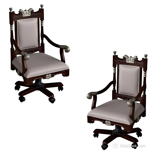 Classic Office Chair With Wooden Frame Armrests Light Colored Cushion And Wheeled Base Design 3d model 