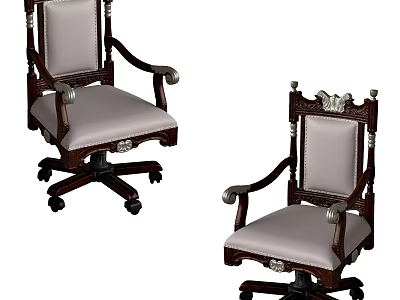 Classic Office Chair With Wooden Frame Armrests Light Colored Cushion And Wheeled Base Design 3d model