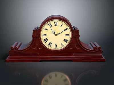 Vintage Red Wooden Mantel Clock With Roman Numeral Dial And Decorative Base 3d model