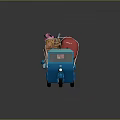 Blue Tricycle Loaded With Red Bag Yellow Box Pink Tools Wooden Sticks And Bicycle Wheel