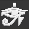 Silver Metallic Horus Eye Pendant With Geometric Design And Curved Spiral Decorations