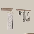 Minimalist Room Corner With Wall Mounted Racks Holding Dress Hat Scarf And Handbags