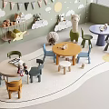 Kids Room Interior With Cloud Decorations Bunting Flags Stuffed Toys Round Tables Chairs And Rug