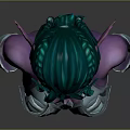 Fantasy Elf Character With Green Braided Hair Purple Skin Pointed Ears And Ornate Silver Armor Bust