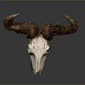 Artistic Ram Skull Sculpture With Intricate Carved Horns And Textured Details