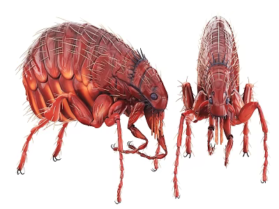 Two Red Reptiles With Scaly Bodies And Long Legs On White Surface 3d model