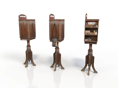 Vintage Wooden Storage Stand Units With Shelves Carved Details And Bases 3d model