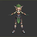 Game and Movie Character Female Elf 3D Model With Green Headdress Armor Outfit Gloves Boots